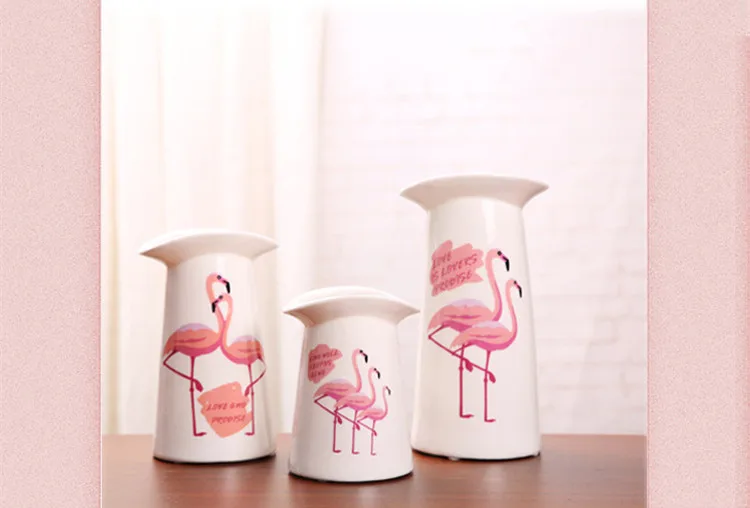 Flone European Artificial Flower Pot Ceramic Vase Wind Flamingo Flower Vase Living Room Dining Table Flower Home Decoration Art (1)
