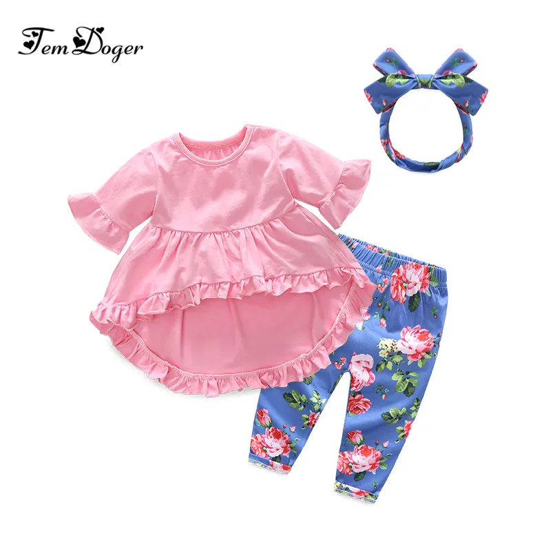 Tem Doge/комплекты одежды для маленьких девочек, милые летние футболки для младенцев, Одежда для новорожденных девочек, топы+ леггинсы+ повязка на голову, комплект одежды из 3 предметов