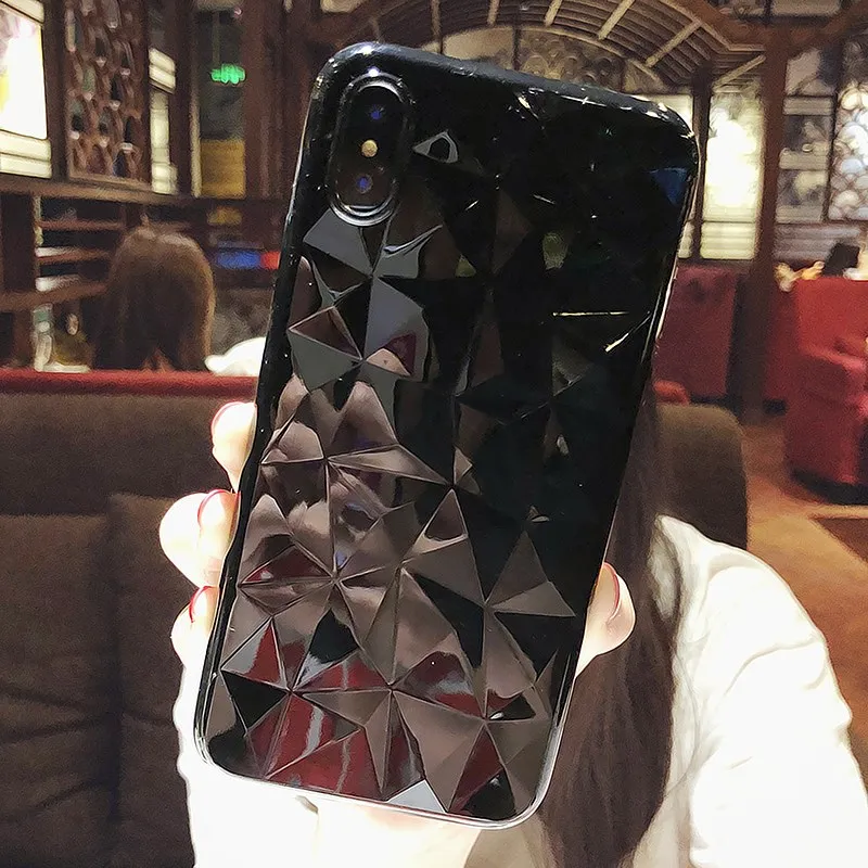 Luxury Simple Geometric Diamond Pattern Case For Iphone X 7 8 6 6s Plus shine Soft TPU Transparent Case For Iphone 7 Case Cover