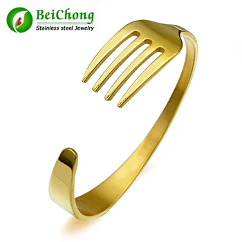 

Three color Plated Fork Bracelet make by Stainless Steel Titanium Bangle