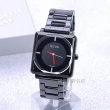 HK GUOU BrandQuartz Водонепроницаемый женские Часы Площади Набора Черный Полный Нержавеющей Стали Ремешок Мода Роскошный Подарок Леди Наручные Часы