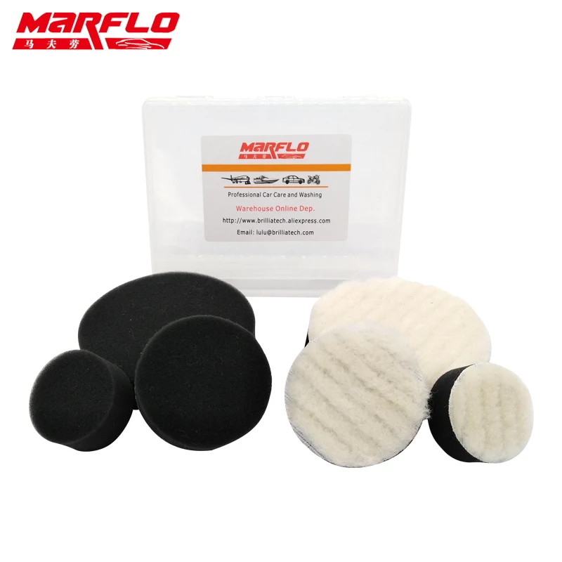 Marflo Sponge Polishing Pad Waxing Buffing Polishing Pad Kit 1.2″ 2″ 3″ Wool Washing 6pcs in PP Box by Brilliatech
