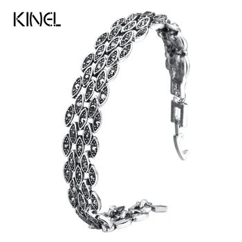 

Kinel Bright Black Crystal Bracelet For Women Antique Silver Color Little Eye Link Bracelets Charm Vintage Jewelry