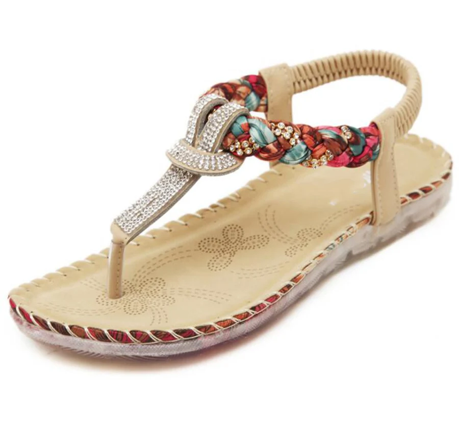 

New National Sandals Bohemian Rhinestones Large Size Flat Shoes Women's Shoes Wear Fashion Comfortable Beach Shoes