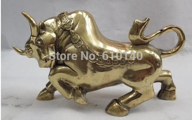 

Chinese Folk Copper Bronze Fengshui Lucky Wealth Coin Cattle bull Wild ox Statue
