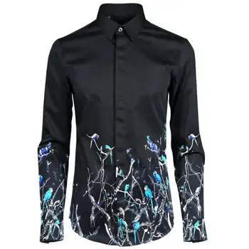 

Luxury Bird Print Men Shirt Fashion Trend Multicolor Printed Long Sleeve Mens Dress Shirts Plus Size Mens Shirts Casual Slim Fit