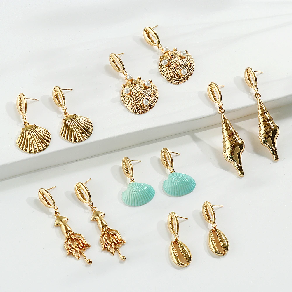 

1 pair 15 Styles Vintage Cowrie Shell Drop Earring for Women Bohemia Geometric Starfish Conch Statement Brincos Fashion Jewelry