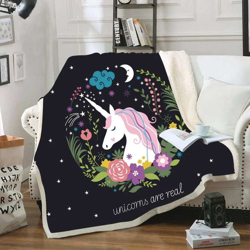 

Cartoon Unicorn Print Velvet Plush Throw Blankets for Kid Adults Sherpa Fleece Black Blanket for Beds Sofa Thin Quilt Home Decor