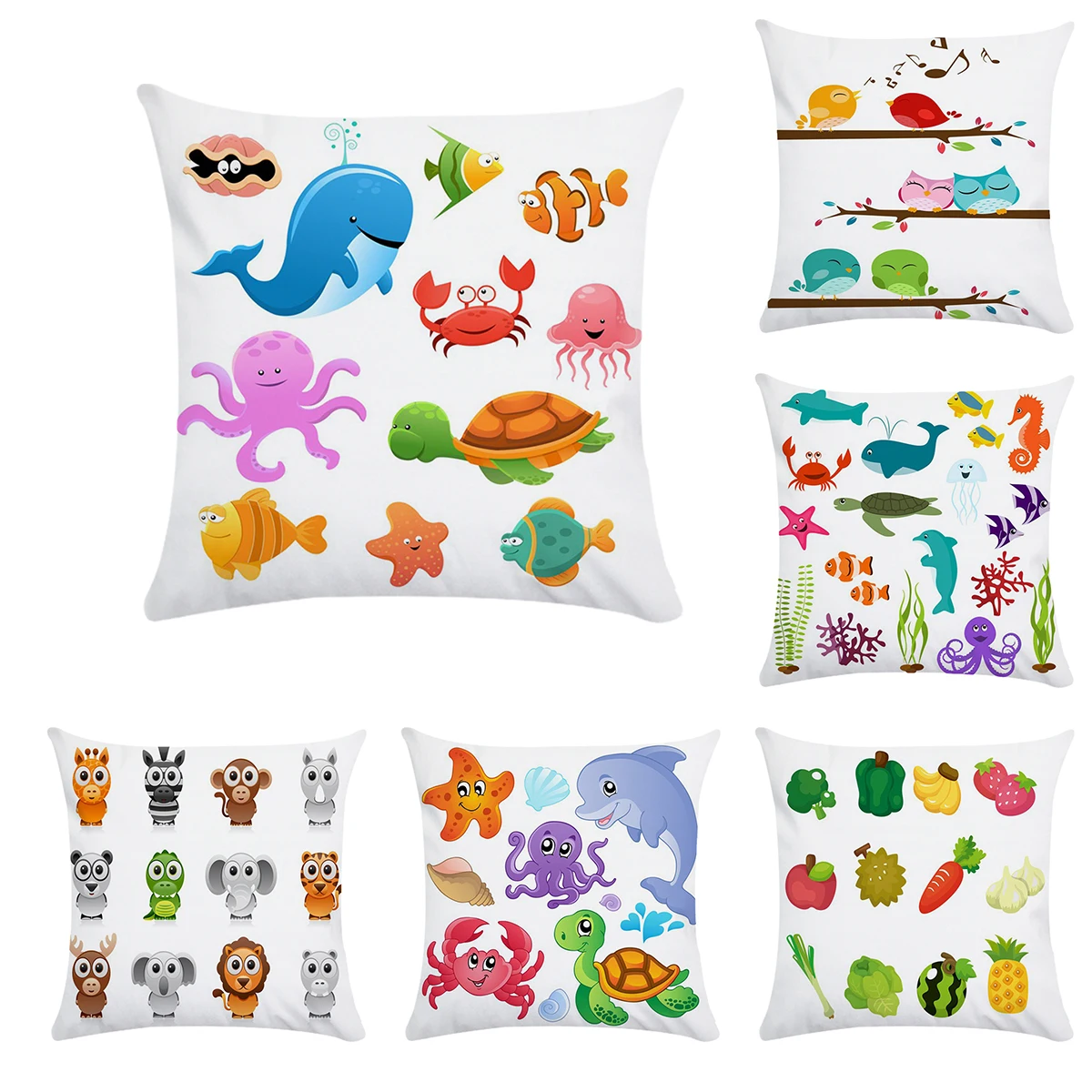 

Square Sofa Cushion Cover with Hand-painted Fruit, Vegetable and Small Animal Pattern Suitable for Home/car Decoration