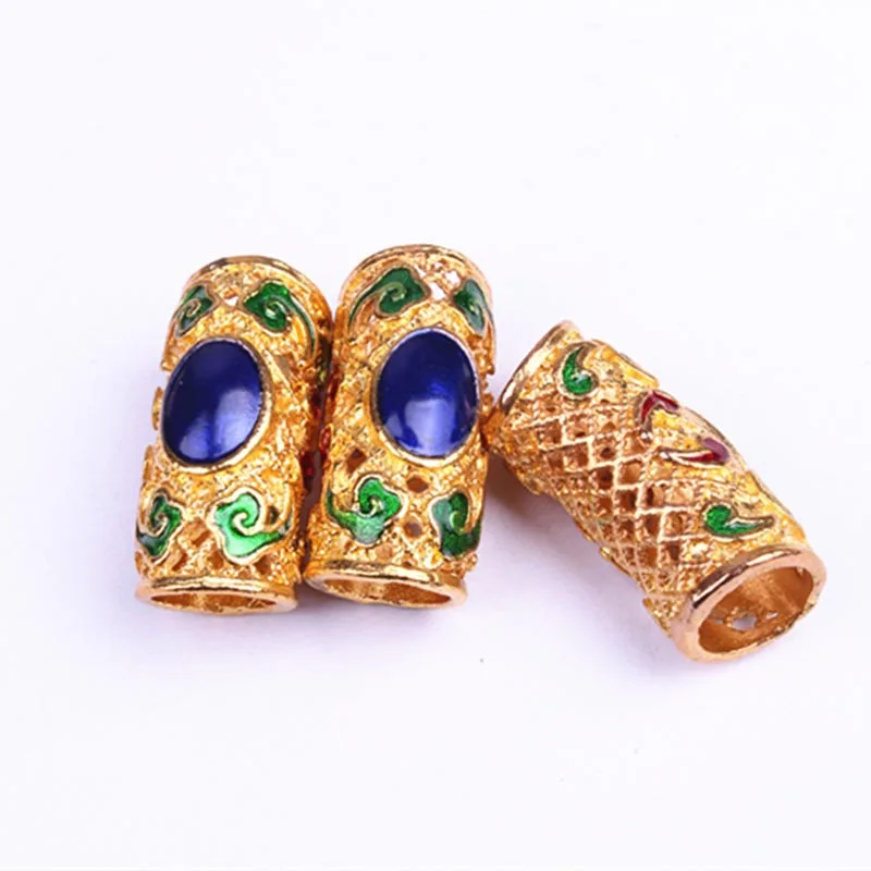 

5PCS Gold and sapphire Hair Beads Metal Cuffs Dreadlock Beads Clip Golden Hair Metal Tube Hair Ring For Senegalese Crochet Braid