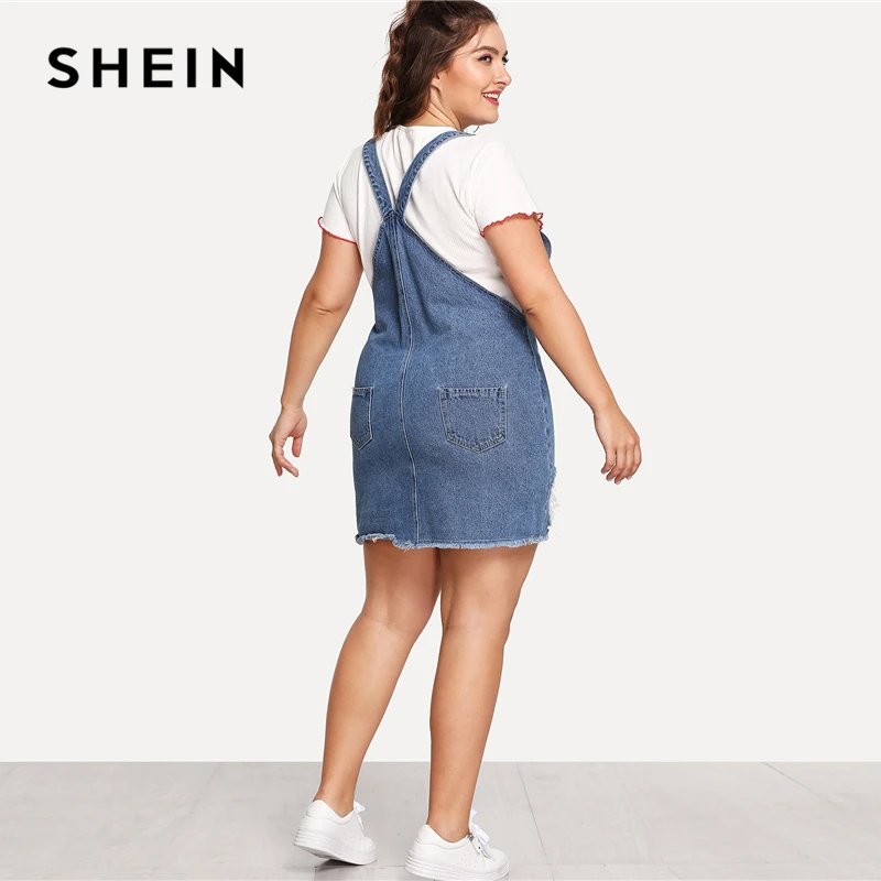 plus size denim bib dress