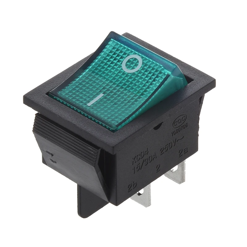 

Green Light 4 Pin DPST ON/OFF Snap in Rocker Switch 15A 30A 250V AC 28x21mm