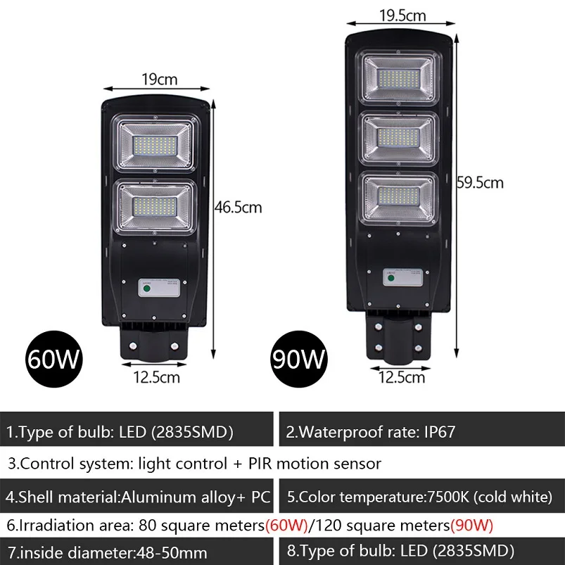 6090W LED Solar Street Light PIR Motion Sensor Led Lamp Wall Timing Lamp IP67 Waterproof Solar Panel Lamparas 40MR11 (9)