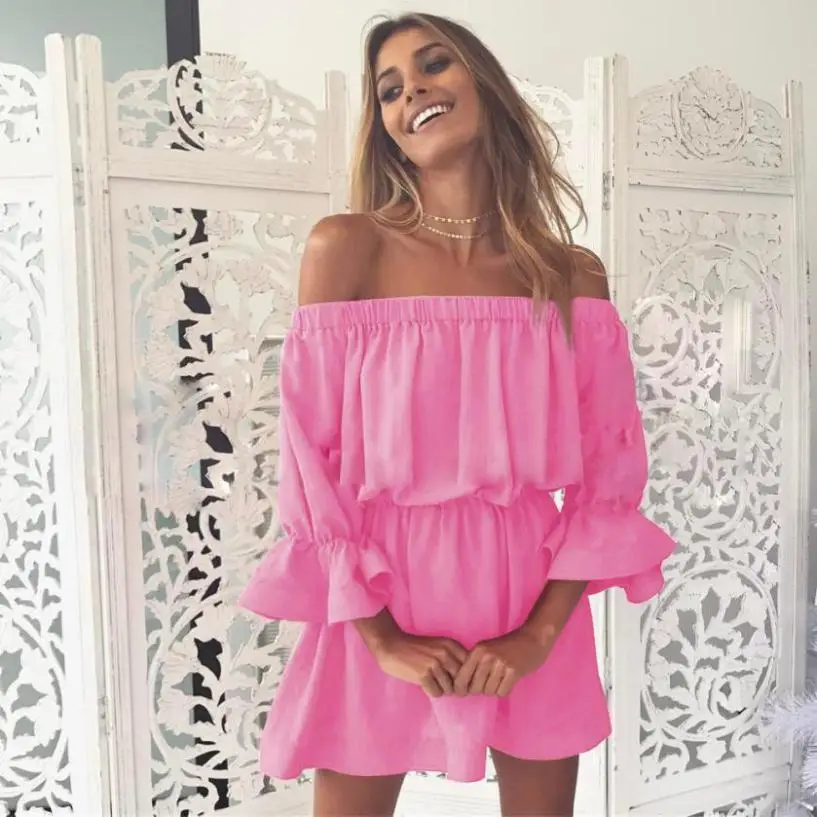 

MUQGEW Brand New Women's Off Shoulder Bandage Lovely Sexy Fashion Fold Bodycon Evening Party Club Mini Dress