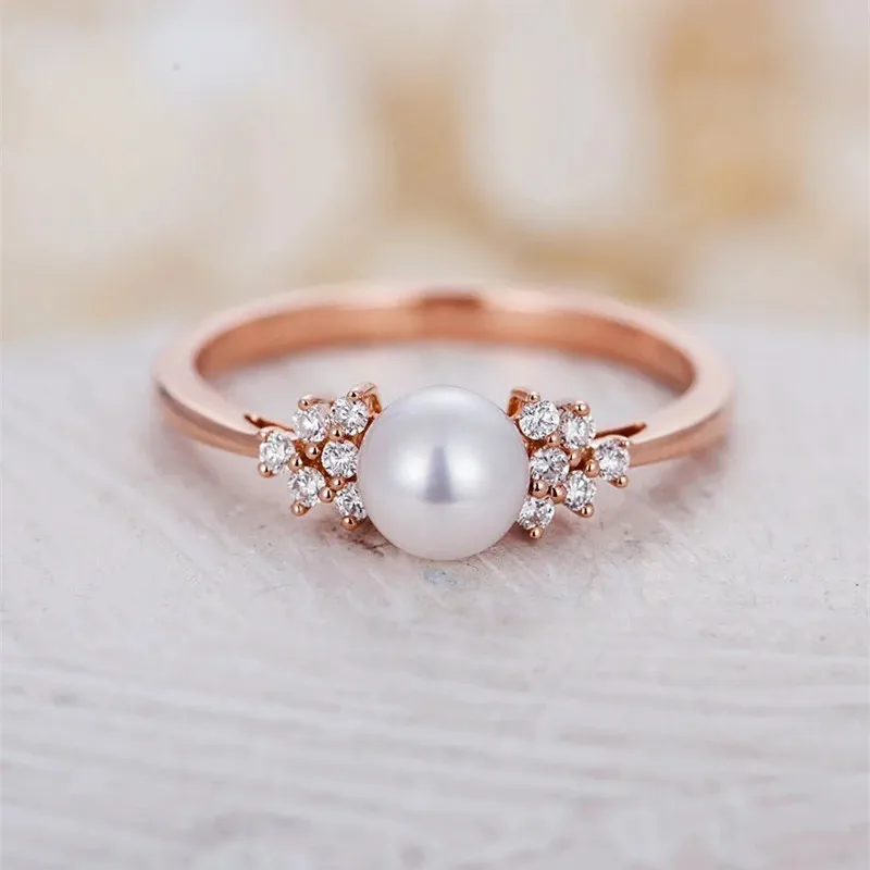 Huitan Romantic Simulated Pearl Rings For Women Luxury Wedding Anniversary Accessories Engagement Rings For Female Wholesale - Image 5