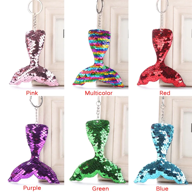 1Pc Mermaid Tail Key Chain Women Colorful Sequins Key Chain Handbag Keyring Jewelry Handbag Accessories for Gift