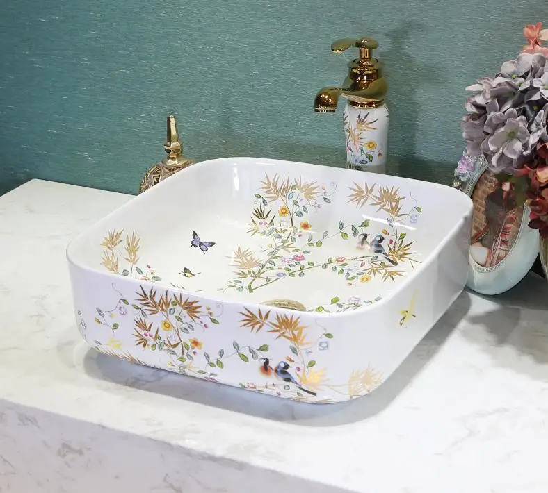 Цветок и птица Китай ручной работы Lavabo керамика умывальник Европа Роскошный Художественный Ванная раковина умывальник - Цвет: Design 1 only sink