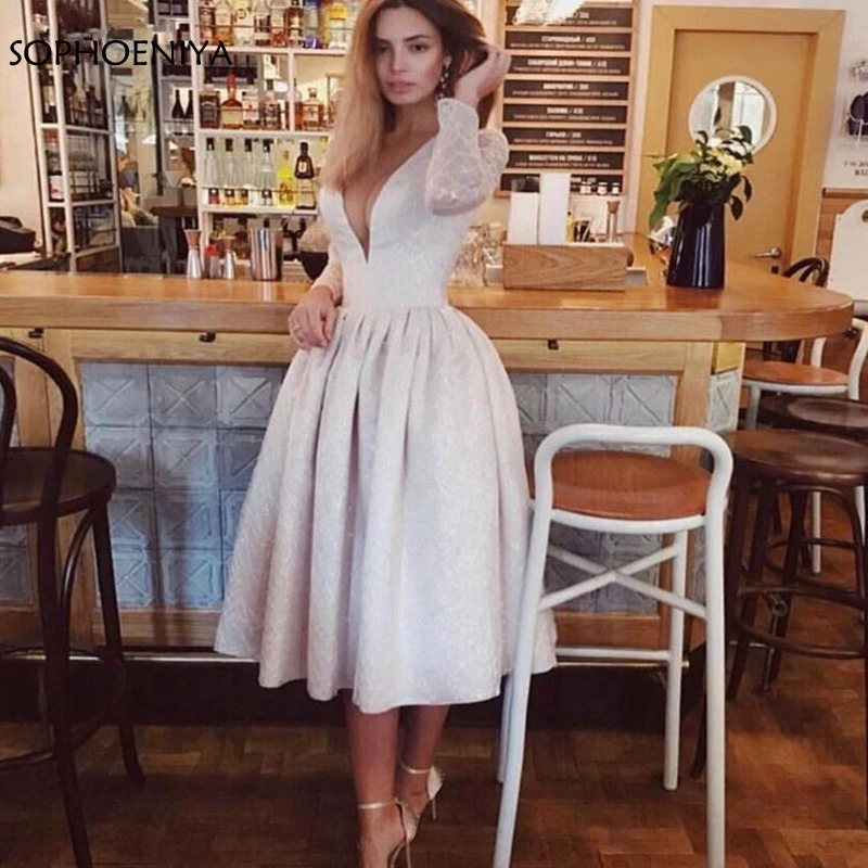 

New Arrival Long sleeve Short evening dresses 2019 Arabic Lace evening dress robe de soiree formal dress Dubai Evening gown