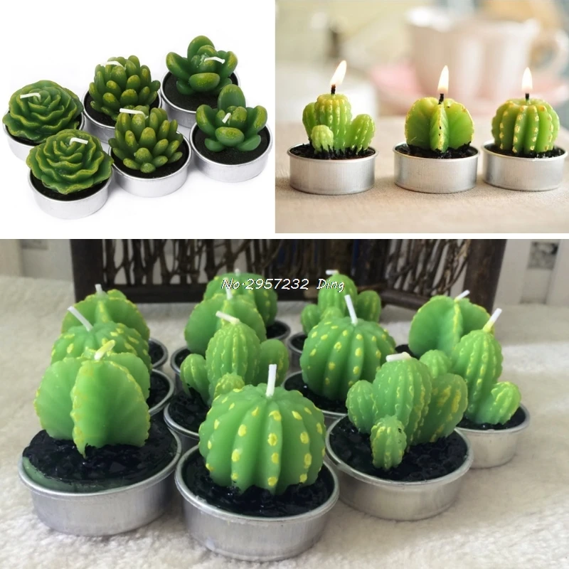 

12Pcs Cactus Tealight Candle Long Burning Succulents Tea Light Candle Holder New CHE85