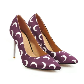 

YANSHENGXIN Moon Printed Suede Women's Pointed Toe High Heels Woman Party Wedding Scarpin Stiletto Bridal Shoes Zapatos De Mujer