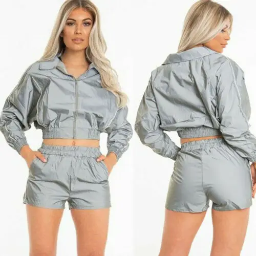 

Women Jackets Thefound 2019 New Women Tracksuit Solid Reflective light Women Thin Jacket Sport clubwear Fashion Clothes