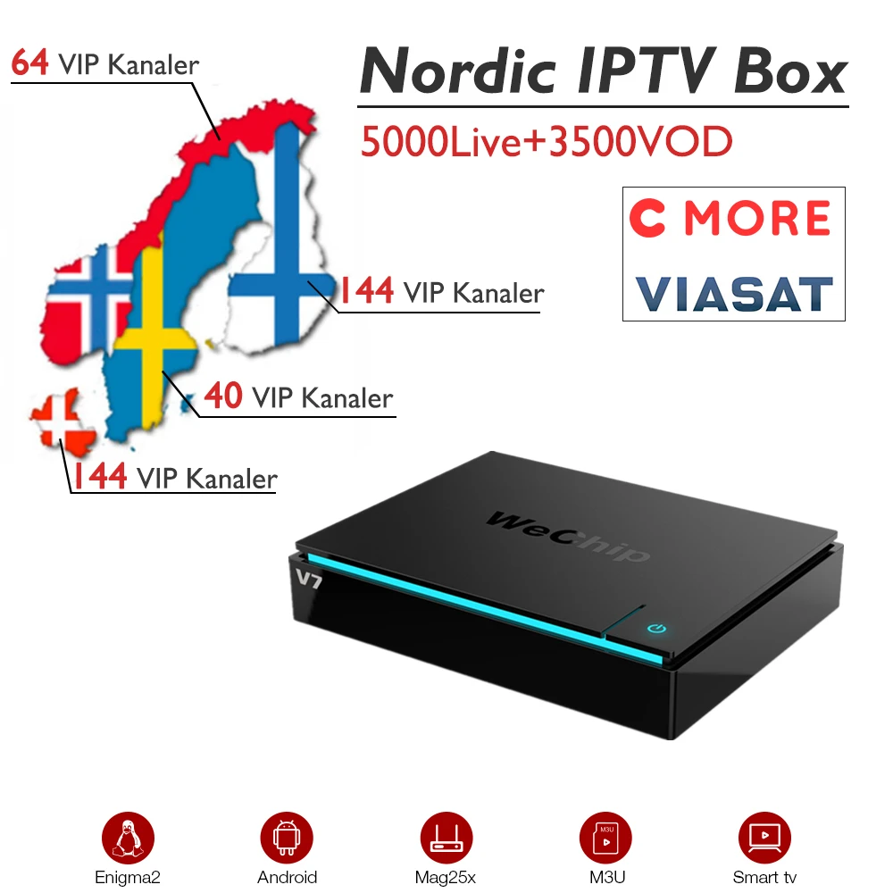 

Wechip V7 3G/32G+ Nordic Sweden Norway Israel Europe IPTV 5000 Live Sports +VOD Amlogic S912 H.265 WiFi 4K BT4.1 Android TV Box