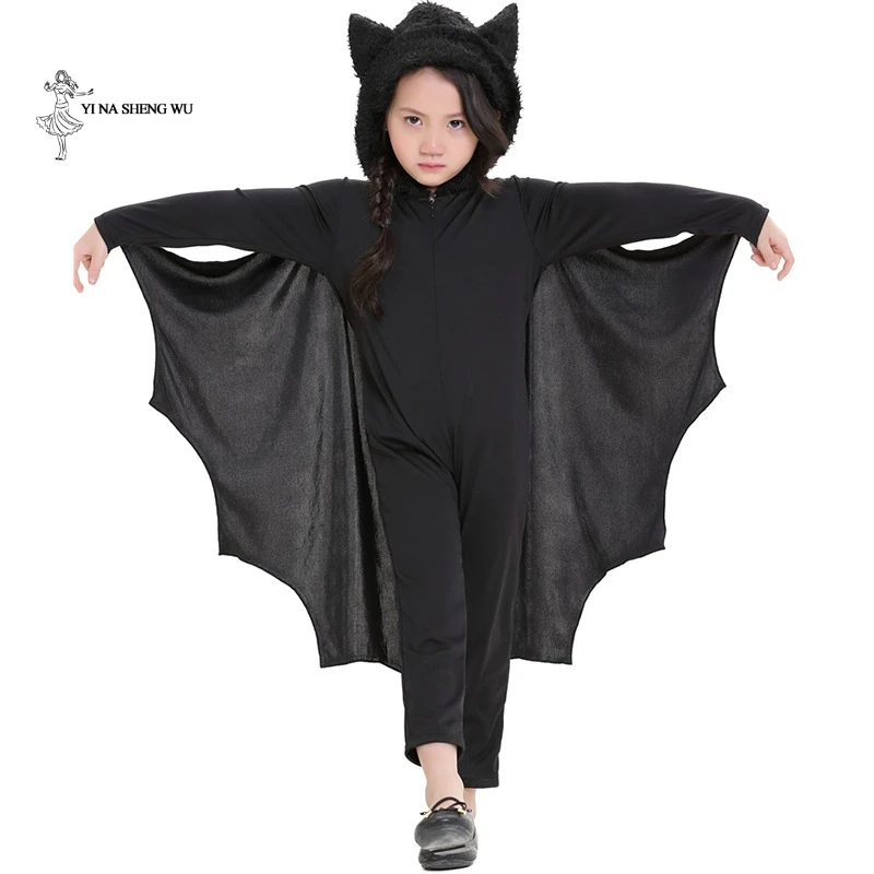 Childern Halloween Cosplay Costumes girls and boys Black Bat Wings Costume for kids Cosplay Batman Stage performance suit