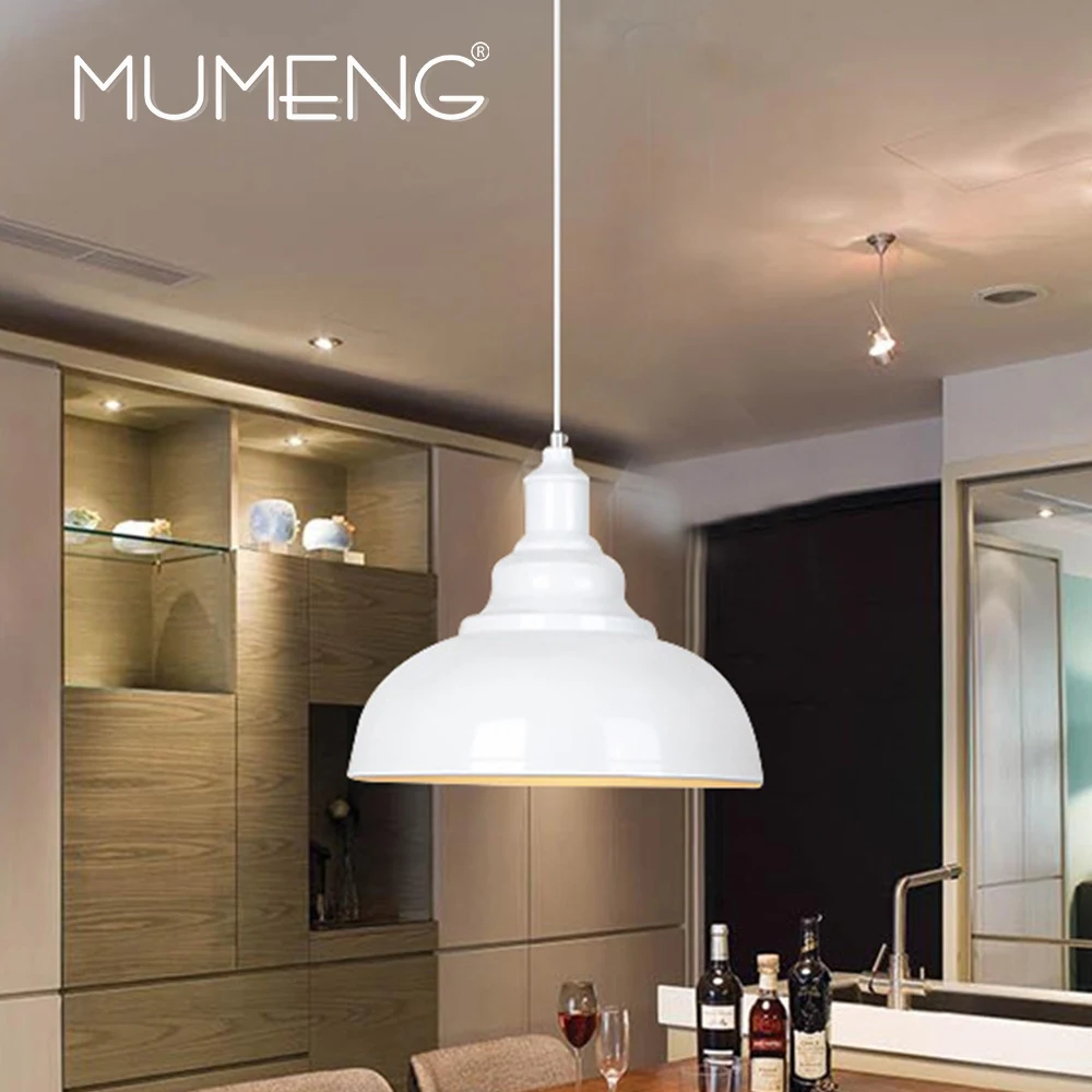 

MUMENG Retro Metal Iron Single Head Creative Pendant Lights White Black E27 Lamp Living Room Bedroom Bar Foyer Industry Light