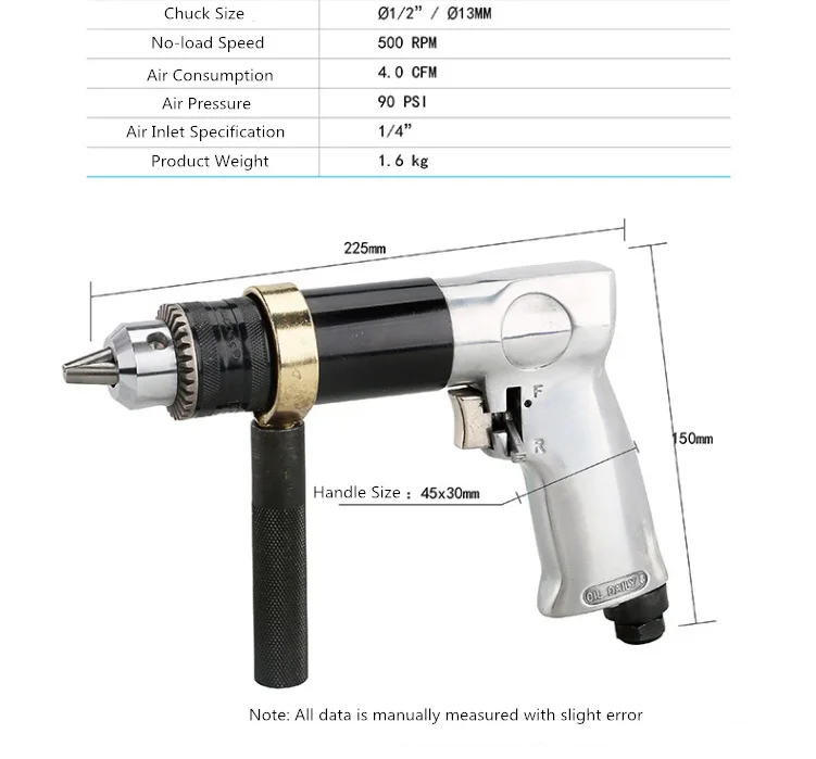 Пневматический инструмент дрель 3/8 1/2 пистолет Тип вперед разворот пневматическая дрель сверлильный станок пневматический пистолет - Цвет: WD342