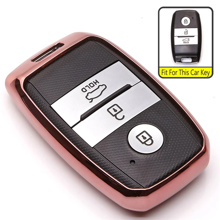 Защитный чехол из ТПУ для автомобильных ключей, кожаный чехол для Kia Rio Sportage Ceed Sorento Cerato Picanto K2 K3 K5, брелок с кольцами - Название цвета: Pink