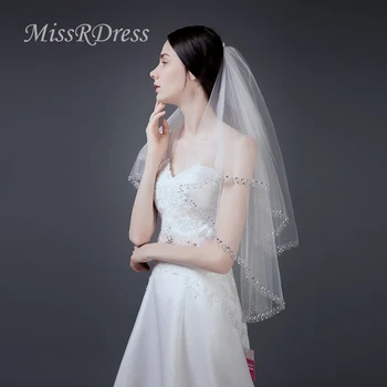 

MissRDress Soft Tulle Lace Bridal Veil Bead Edge Wedding Veil With Comb White Two Layers Veil For Wedding Accessories JKm50