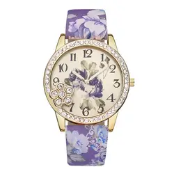 Zegarek Damski 2018 Для женщин часы Vogue цветочный кожа наручные часы Для женщин со стразами кварцевые часы платье браслет Relogio Feminino
