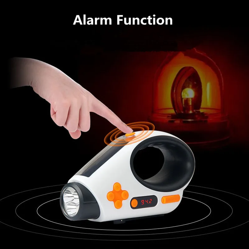 Multifunction Solar Charged Led Flashlight Manual Electricity Generation FMAM Radio Torches USB Charging Portable Camping Light (10)