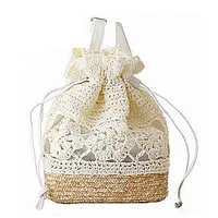 New Drawstring Straw Beach Bags Female Handmade Fashion Printing Travel Backpack Summer Fresh Floral Double Shoulder Bags B535 2