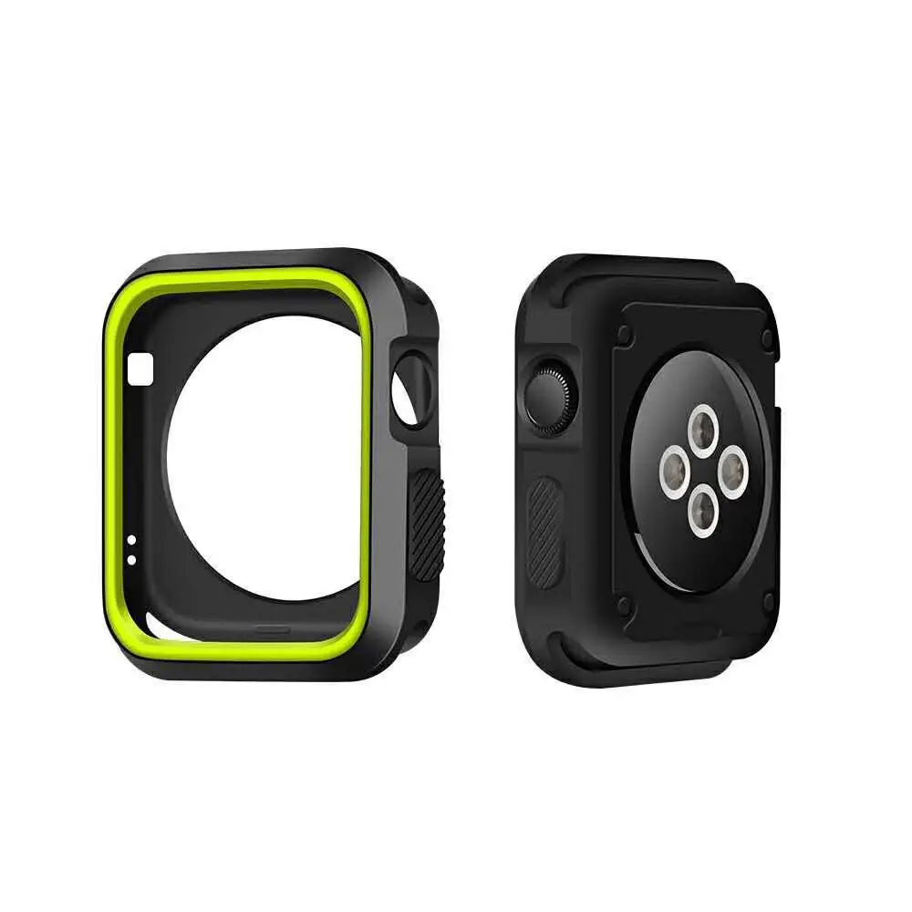 Серия 1 и 2 и 3 мягкий силиконовый бампер для Apple Watch Case 38 мм 42 мм модный защитный чехол из ТПУ для iWatch идеальный бампер - Цвет ремешка: black green