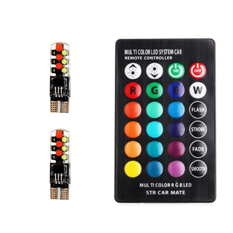 2Pcs/Set SUNKIA RGB T10 W5W Car Clearance Lights RGB COB T10 LED 194 168 Bulb Remote Width Interior Lighting Source Car Styling 2Pcs/Set SUNKIA RGB T10 W5W Car Clearance Lights RGB COB T10 LED 194 168 Bulb Remote Width Interior Lighting Source Car Styling