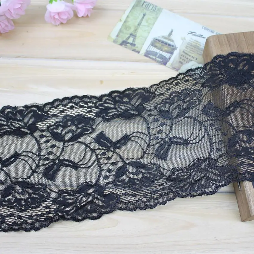 Width 15cm Black Elastic Lace Embroidered Mesh Net Lace Garment Lace