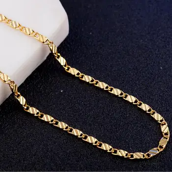 

16/18/20/22/24/26/28/30 inches Slim Chain Necklaces (2 mm) Fashion 18 k Pure Gold Color Hot Buy Lead and Nickel Free