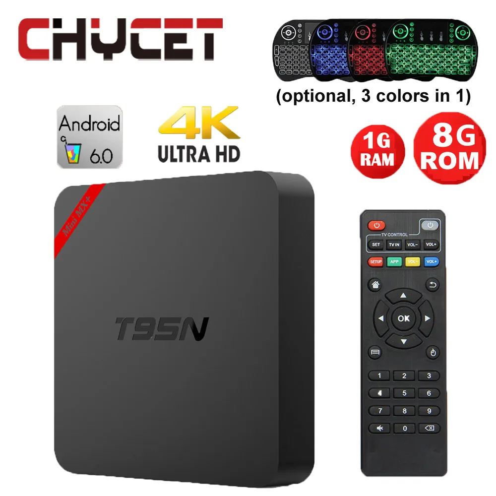 

Chycet T95N mini box 1G 8G Android 6.0 TV BOX Amlogic S905X 64 bit Quad Core WIFI 4K 3D H.265 IPTV Smart TV Box Set-top box