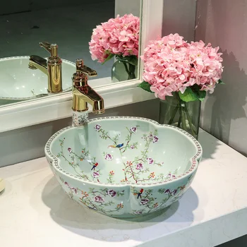 

Flowers And Birds Europe style China Lavabo Washbasin Artistic Bathroom Sink hand painted ceramic wash basin bathroom sink