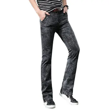 

Mens Flared Leg Jeans Trousers Mid Waist Long Flare Jeans For Men Bootcut Black Snowflake Jeans Hommes Bell Bottom Jeans Men