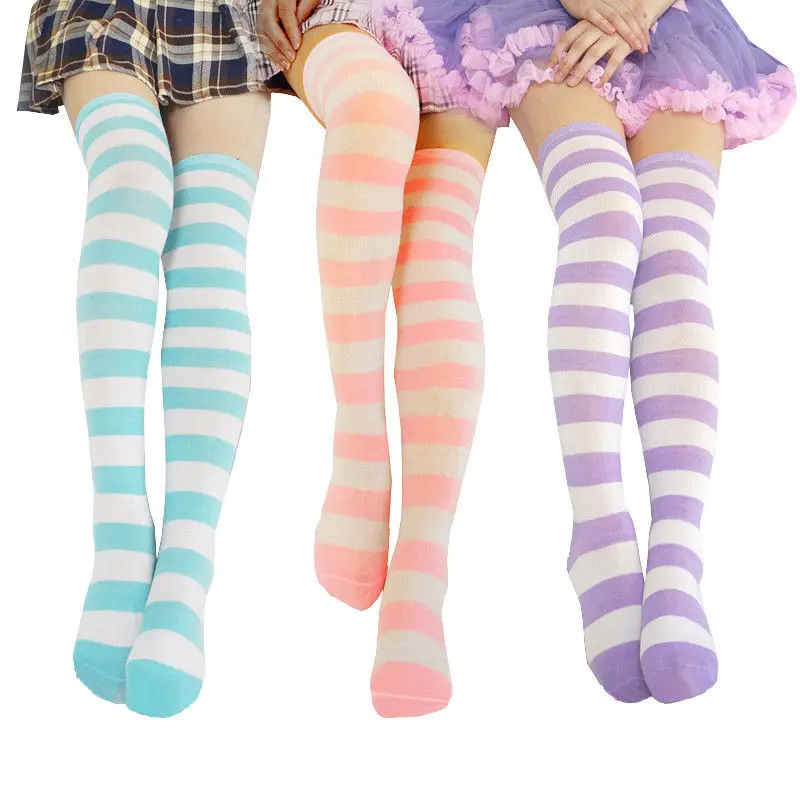 Cosplay&ware Fashion Cute Women Girls Kawaii Lolita Cotton Long Striped Thigh High Stocking Anime Cosplay Over Knee Socks -Zentai shop online