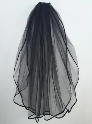 2-layer fingertip length black ribbon bridal veil white ivory wedding veil comb two layer bridal veil ribbon edge wedding veils elbow length veil bride vail