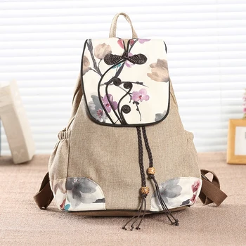 

Chinese Style Backpack Women National Style Vintage Backpacks Canvas Large Capacity School Bag Art Book Pack Ladies Bags As Gift
