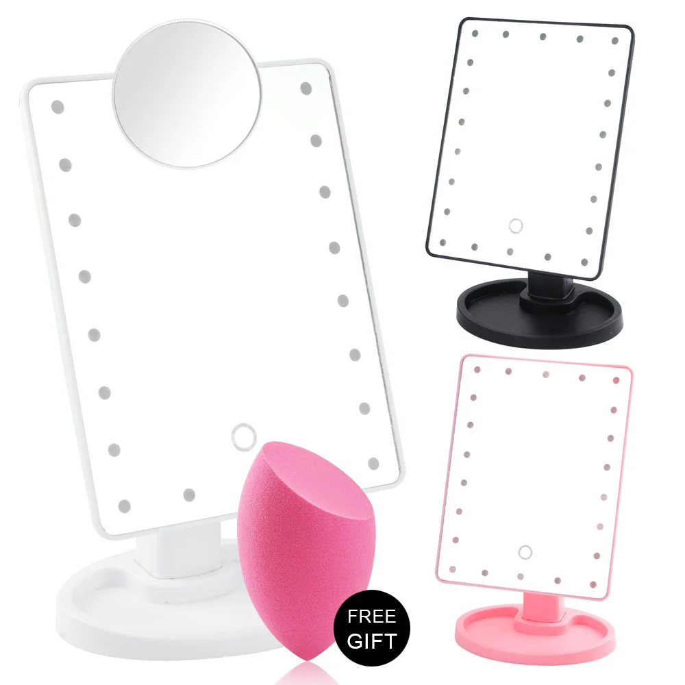 

16/22 LED Lights Touch Screen Makeup Mirror 1X 10X Magnifying Glass Flexible Vanity Mirror Bright Adjustable USB Or Battery Use