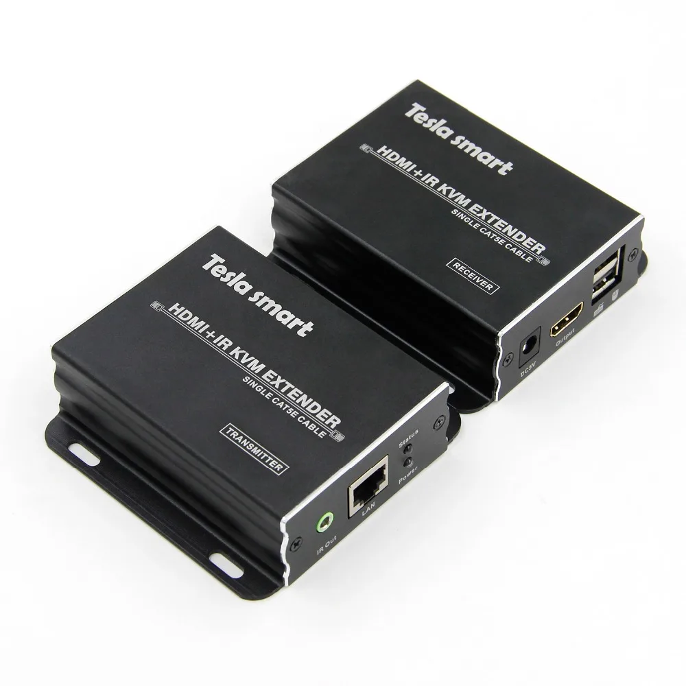 Tesla smart KVM HDMI Extender 60m USB HDMI IR KVM Extender by CAT5e/6 (1 Extender TX+1 Extender RX)