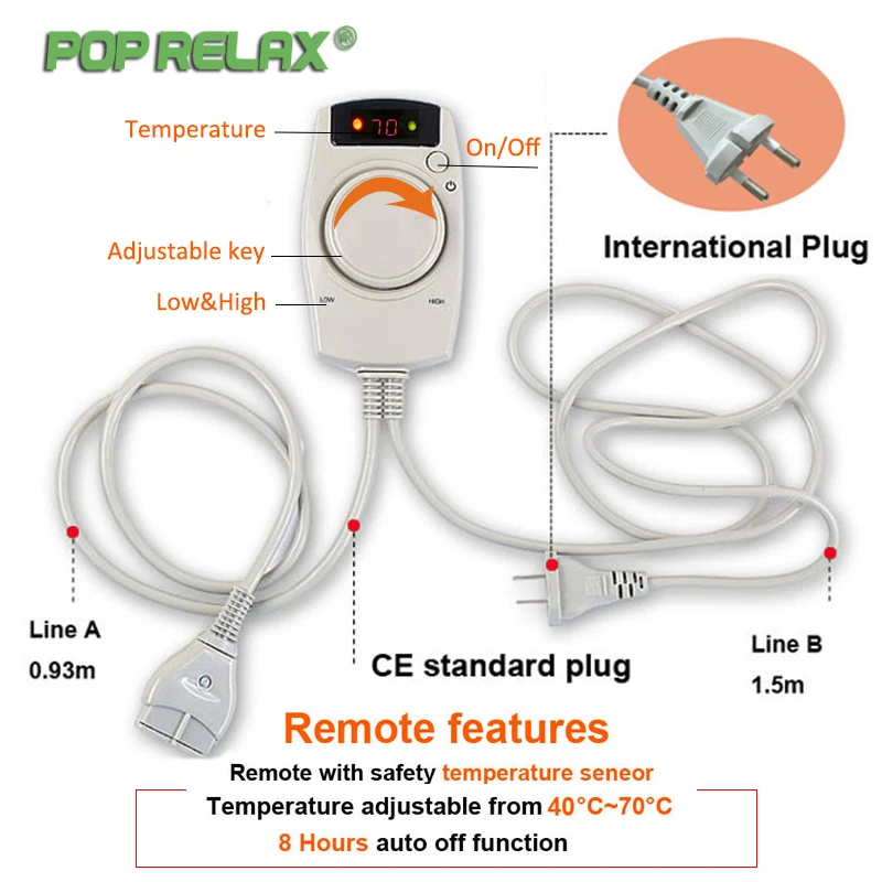 

POP RELAX spare parts only 110V or 220V LED remote controller operation key panel for thermal mattress or belt