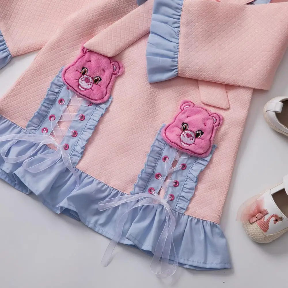 Girl dress Autumn back to school dress cartoon bear pink color princess dress