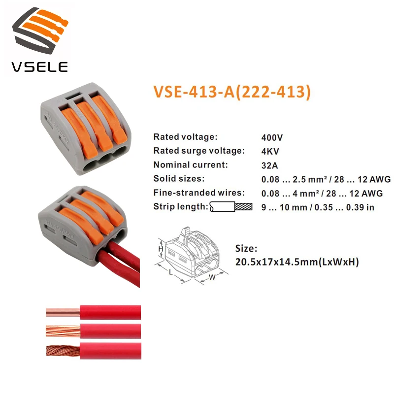VSELE 18 шт./лот VSE 412 413 415 провода разъемы Тип вилки пружинный зажим мини 222 компактный