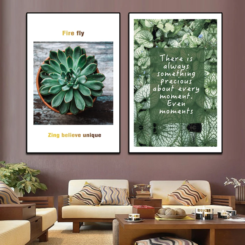 

HD printed coffee nordic canvas painting green plants picture Cactus Poster long modern decorative wall art for living room